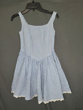 Nwt Girls Size Small Tilly's Full Tilt  Light Blue Gingham Lace-Trim Sundress